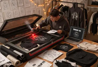 Indie apparel maker laser cutting fabric panels